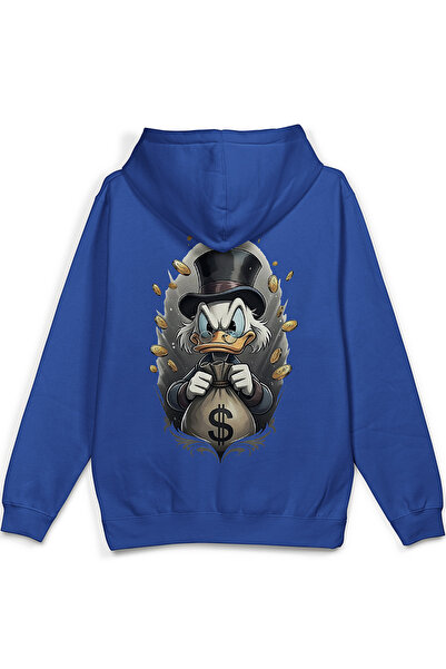 Overoz Varyemez Amca Sırt Printed Hooded Half Oversized Sweatshirt Blue Hoodi...
