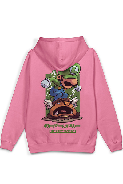 Overoz Super Sırt Printed Hooded Half Oversized Sweatshirt Pink Hoodie 1390