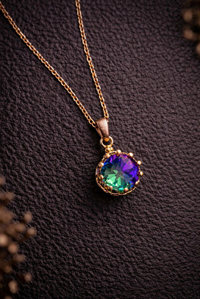İyyaKee Women's Natural Mystic Topaz Stone Round Pure Copper Chain Necklace