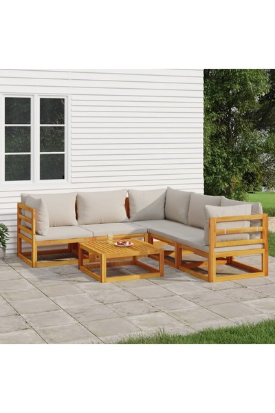 Concept Σετ επίπλων κήπου, μαξιλάρια ανοιχτού γκρι, 6 τεμάχια, μασίφ ξύλο