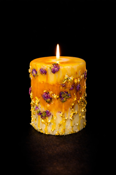 CandleCastCreation Elegante Gerçek Çiçekli Turuncu Baton Mum – El Yapımı Deko...