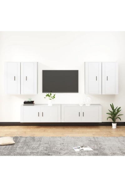 Concept Set dulap TV, 6 piese, alb, lemn prelucrat