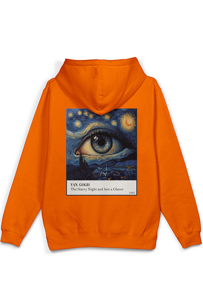 Overoz Van Gogh Starry Night Back Printed Hooded Half Oversized Sweatshirt Or...