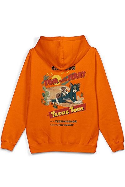 Overoz Cat Back Printed Hooded Half Oversized Sweatshirt Orange Hoodie 1352