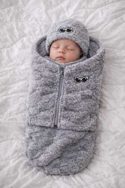 GHAND External Swaddle with Zipper Hat Baby Blanket External Swaddle Gift 0-1...