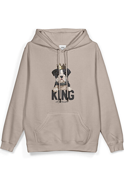 Overoz King Köpek Printed Hooded Half Oversized Sweatshirt Stone Color Hoodie...