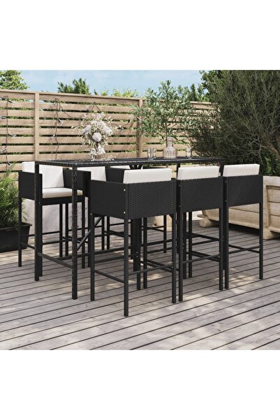 Concept Σετ μπαρ κήπου 7 τεμαχίων με μαξιλάρια, μαύρο, πολυρατάν