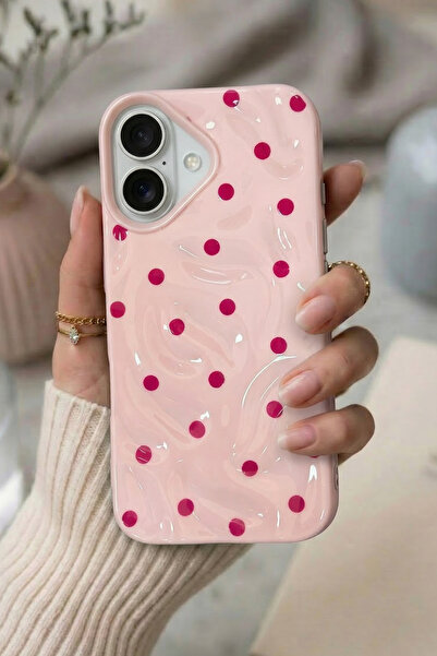 KVK PRİVACY iPhone 16 Dalgalı Desenli Pembe Puantiyeli Silikon Kılıf Şık Tasa...
