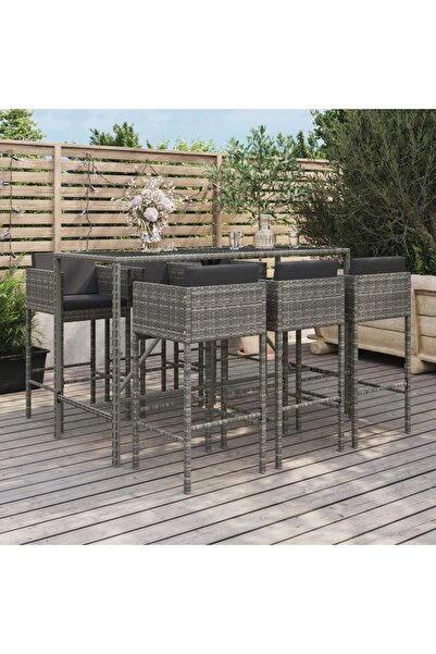 Concept Set mobilier bar de grădină cu perne, 7 piese, gri, poliratan