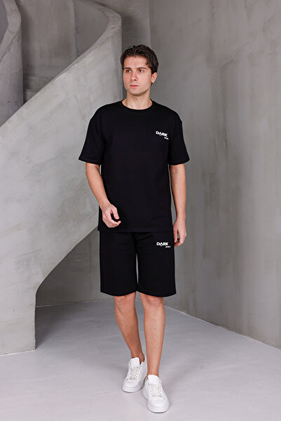 Men's Printed Oversize Bottom-Top 2 Two Yarn Compact Shorts Set