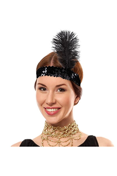 online kapsulavm avm alışveriş Black Color Charleston Headpiece 90S 80S Feath...