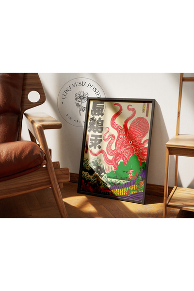 512 STORE Estetik Japon Retro "Kaiju'nun Uyanışı" Ev Dekor Çerçevesiz Kuşe Ka...