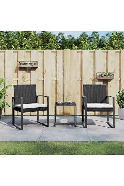 Concept Σετ επίπλων κήπου με μαξιλάρια, 3 τεμάχια, μαύρο, PP rattan
