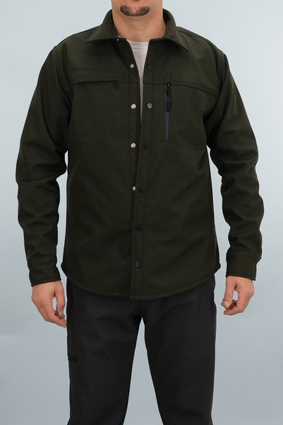 Souris Men's Khaki Slim Fit Softshell Shirt Jacket Water Repellent and Wind-Resistant