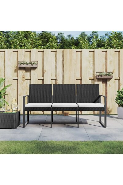 Concept Bancă de grădină cu 3 locuri, cu perne, negru, PP ratan