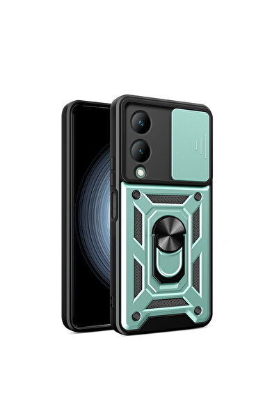 cepmoda حافظة VIVO "Y17S" ذات الطبقة المزدوجة - حلقة، حامل، غطاء كاميرا منزلق...