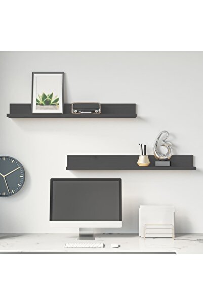 Concept Rafturi de perete, 2 buc., gri, 80x11x9 cm, lemn masiv de pin