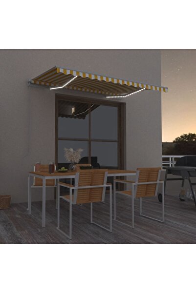 Concept Χειροκίνητη αναδιπλούμενη τέντα με LED, κίτρινη και λευκή, 350x250 cm