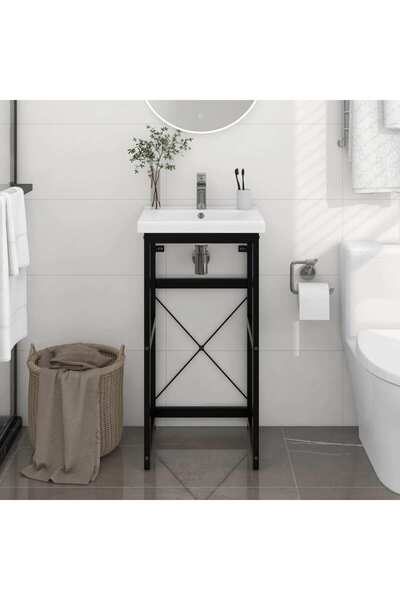 Concept Cadru chiuvetă de baie, negru, 40x38x83 cm, fier