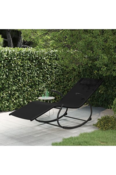 Concept Șezlong balansoar, negru,oțel și textilenă