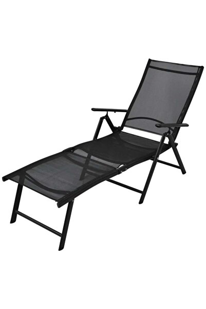 Concept Șezlong de plajă pliabil, negru, aluminiu