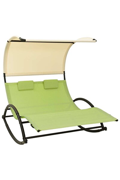 Concept Διπλό ξαπλώστρα θαλάσσης με τέντα, πράσινο και κρεμ, textilene