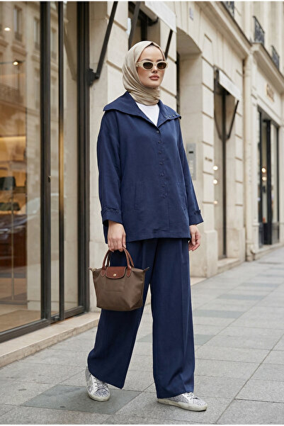 Aselim Hijap Moda Massimo Model Kupra Fabric Buttoned Shirt-Jacket Palazzo Pa...