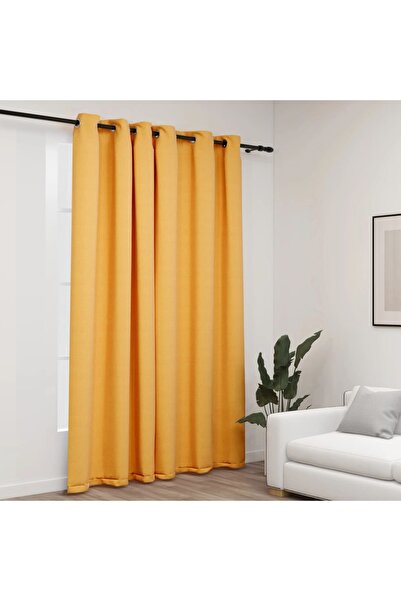 Concept Κουρτίνα συσκότισης, σε όψη καμβά, με κρίκους, κίτρινη, 290x245 εκ.
