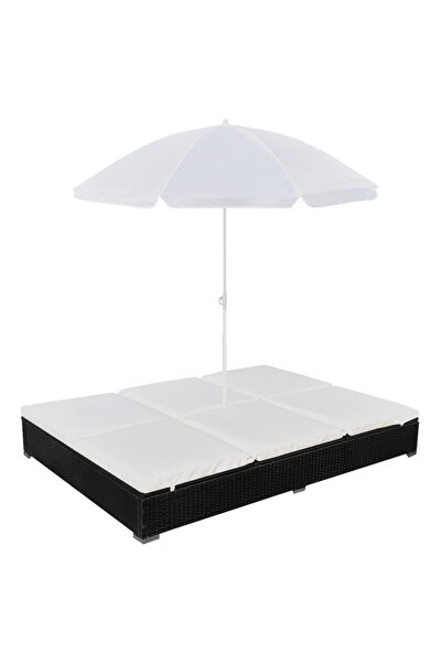 Concept Σεζλόνγκ εξωτερικού χώρου με ομπρέλα, μαύρη, πολυρατάν