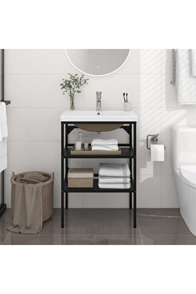 Concept Cadru chiuvetă de baie, cu lavoar încorporat, negru, fier