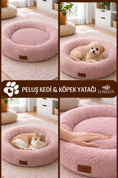 Loselya Peluş Kedi ve Köpek Yatağı 52 cm Yıkanabilir Pofuduk Yumuşak Doku Sim...