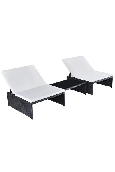 Concept Șezlonguri de plajă cu masă, 2 buc., negru, poliratan
