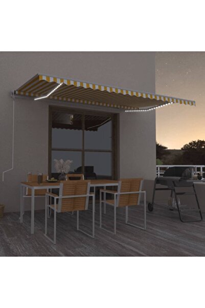 Concept Copertină automată cu LED & senzor vânt, galben&alb, 500x350 cm