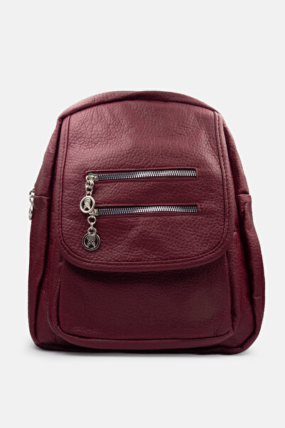 LikeMoon Rucsac de damă bordeaux cu aspect de piele, cu multiple compartiment...