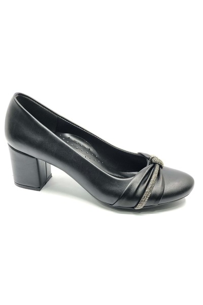 KCMN Mehtap Stripe Knot Stoned Classic Women's Heeled Shoes Black