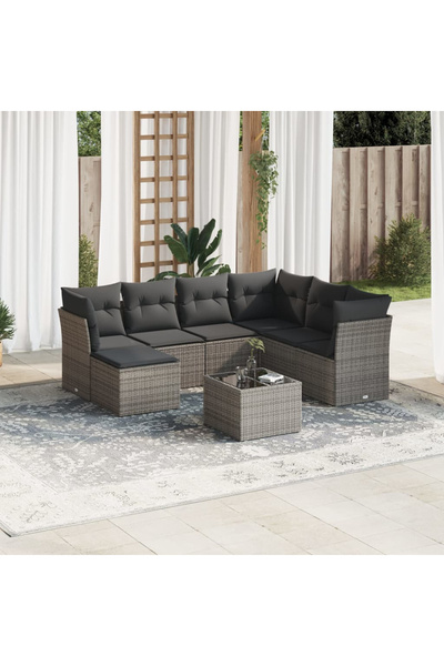 Concept Σετ καναπέδων κήπου με μαξιλάρια, 8 τεμάχια, γκρι, πολυεστέρας, ρατάν