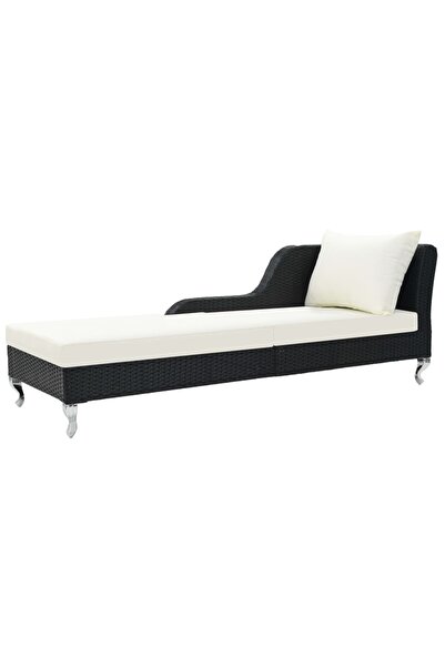 Concept Șezlong de plajă cu pernă, negru, poliratan