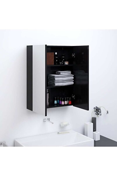 Concept Dulap de baie cu oglindă, negru strălucitor, 60x15x75 cm, MDF