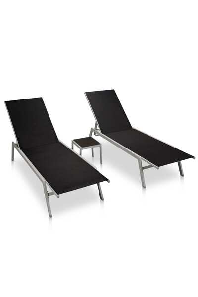 Concept Ξαπλώστρες θαλάσσης με τραπέζι, 2 τεμ., μαύρες, ατσάλινες και υφασμάτ...