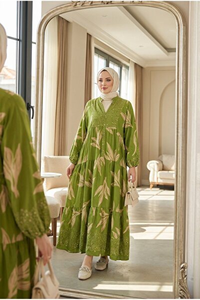 Kirazca Butik Women's Patterned Layer Long Hijab Dress with Dominant Collar, ...