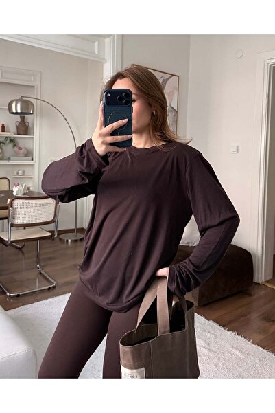 FERZOLAİO Cotton Pack Long Sleeve Brown T-Shirt