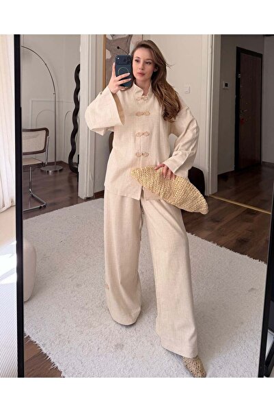 FERZOLAİO Front Embroidery Tie-Detail Linen Set