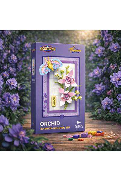 DOSTOYS Yapı Bloklu Çerçeveli Orkide Çiçeği – 262 Parça Kurulabilir Dekoratif...