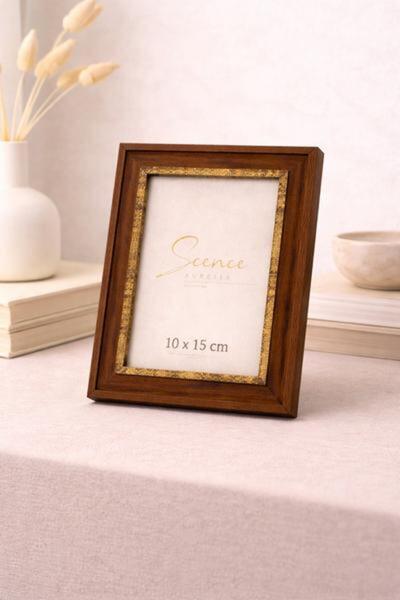 OEM Decorative wooden photo frame with gold insert, dark brown color, for des...
