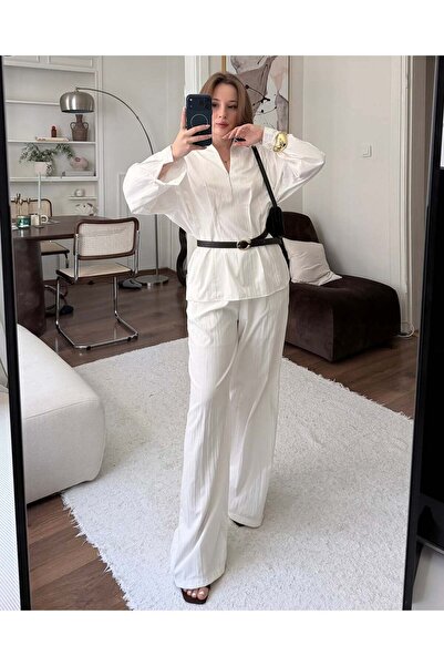 FERZOLAİO Hakim Yaka Belt Piece White Double Suit