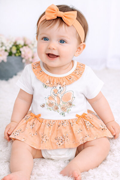 mothers dream Baby Girl Swan Print Romper Dress with Headband Soft Cotton Bod...