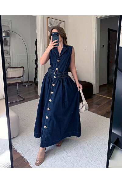 FERZOLAİO Belt Piece Long Dress Denim