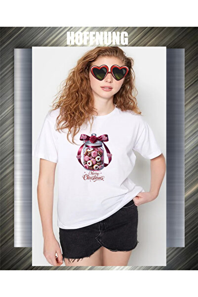 HOFFNUNG Unisex Short Sleeve Round Neck Merry Christmas Printed Solid Color T...