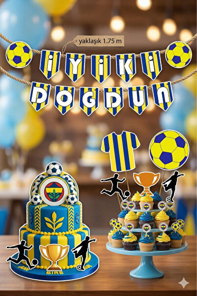 abjad Fanatik 32 Parça Futbol Sarı Lacivert Taraftar Doğum Günü Seti Banner P...