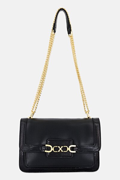 XTI حقيبة كتف نسائية بشعار العلامة التجارية، باللون الأسود